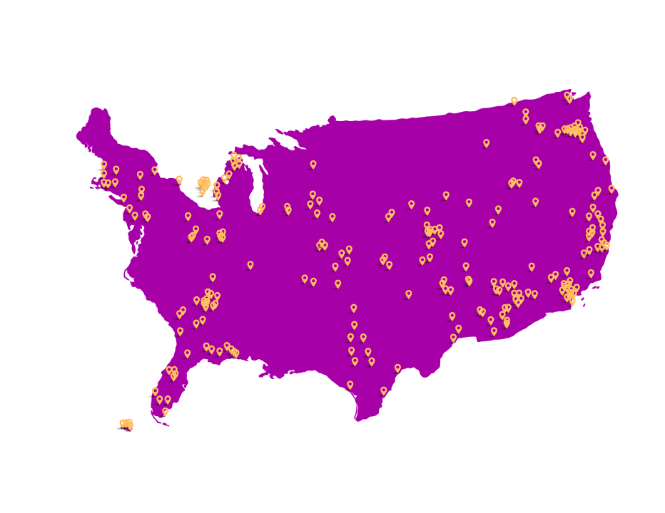 Map of U.S. 橙色圆点